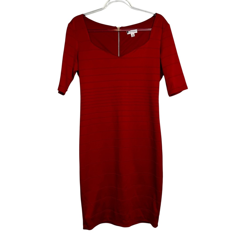 Bisou Bisou Michele Bohbot Red Bandage‎ Bodycon Dress Sweetheart Neck Size 12